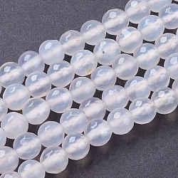 Natürlichen weißen Achat Perlen Stränge, facettiert, Runde, weiß, 8 mm, Bohrung: 1 mm, ca. 45~47 Stk. / Strang, 15 Zoll