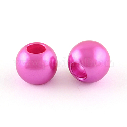 Perle europee di plastica imitazione perla in abs, perline rondelle  con foro grande, magenta, 11.5~12x10mm, Foro: 4~5 mm, circa 780pcs/500g