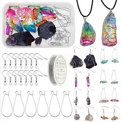 DIY Rough Raw Stone Beads Earring Making Kit, Including Natural Quartz Crystal & Quartz & Fluorite, Synthetic Blue Goldstone Beads, Copper Wire, Iron Earring Hooks & Hoop Earring Findings, 42pcs/box