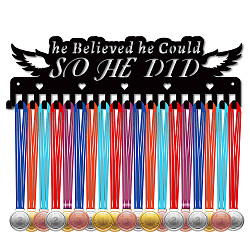 Medaillenhalterrahmen aus Eisen, 20 Haken-Medaillen-Aufhänger, mit Schrauben, Schwarz, inspirierendes Wort, 122x400 mm, Bohrung: 5 mm
