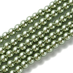 Fili di perle di vetro tinto ecologico, tondo, cavetto in cotone filettato, kaki scuro, 6mm, Foro: 1.2~1.5 mm, circa 70pcs/filo, 15.7 pollice