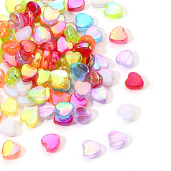 Eco-Friendly Transparent Acrylic Beads, Dyed, AB Color, Heart, Mixed Color, 8x8x3mm, Hole: 1.5mm
