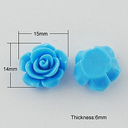 Flower Deep Sky Blue Tone Resin Cabochons, 14x15x6mm