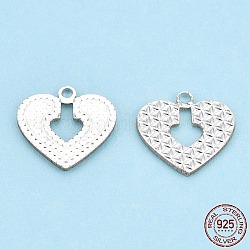925 fascino in argento sterlina, cuore, argento, 11.5x12.5x1mm, Foro: 1.2 mm