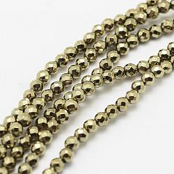 Chapelets de perles rondes en hématite synthétique sans magnétique, l'imitation de la pyrite, facette, antique bronze plaqué, 2mm, Trou: 0.5mm, Environ 143 pcs/chapelet, 16 pouce
