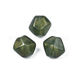 Opaque Acrylic Beads, Two Tone Color, with Glitter Powder, Nuggets, Dark Green, 17x18.5x15.5mm, Hole: 1.8mm, about 217pcs/500g