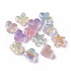 Placcatura uv perle acriliche luminose iridescenti arcobaleno, Glitter perline, si illuminano al buio, forme misto, colore misto, 15.5~19x18~20x8~9mm, Foro: 3.8 mm