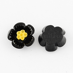 Flatback Resin Flower Cabochons, Plum Blossom, Black, 16x7mm