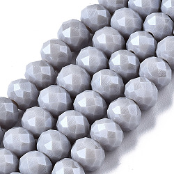 Abalorios de vidrio electroplate hebras, lustre de la perla chapado, facetados, rerondana plana, azul acero claro, 6x5mm, agujero: 1 mm, aproximamente 87~90 pcs / cadena, 17~17.5 pulgada (42.5~43.75 cm)