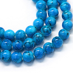 Chapelets de perles en verre peint, ronde, Dodger bleu, 8.5~9mm, Trou: 1.5mm, Environ 105 pcs/chapelet