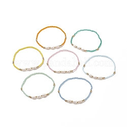 7 pièces 7 couleurs coquillage naturel et graine et bracelets extensibles perlés en laiton pour femme, couleur mixte, diamètre intérieur: 2 pouce (5.15 cm), 1 pc / couleur