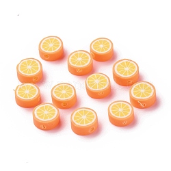 Perles en pâte polymère manuel, tranche d'orange, orange, 9.5~10x4.5mm, Trou: 1.8mm