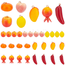 Pandahall elite 70 pz 7 ciondoli acrilici opachi imitazione frutta, con anello di ferro, per gli accessori orecchini, frutta mista, colorato, 21~39x13~20.5x11~18mm, Foro: 1.6~ 1.8 mm, 10pcs / style