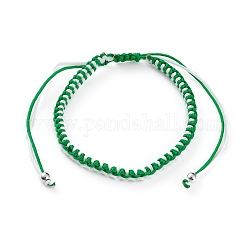 Bracciali regolabili con perline intrecciate con cordino in nylon bicolore, con perle tonde in ottone placcato platino, verde, diametro interno: 1-5/8~3-1/2 pollice (4~9 cm)