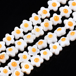 Bianco naturale perline shell fili, doppia faccia con smalto, fiore, arancione, 6~7x6.5~7x4mm, Foro: 0.7 mm, circa 61~63pcs/filo, 14.76 pollice ~ 15.16 pollici (37.5~38.5 cm)