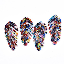 Cellulose Acetate(Resin) Big Pendants, with Iron Loops, Leaf, Golden, Colorful, 70~76x29~31x3mm, Hole: 1.2mm
