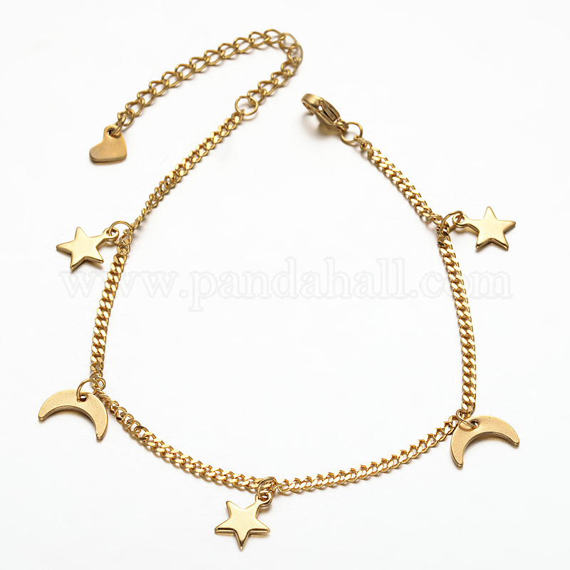 Wholesale 304 Stainless Steel Moon & Star Charm Bracelets - Pandahall.com