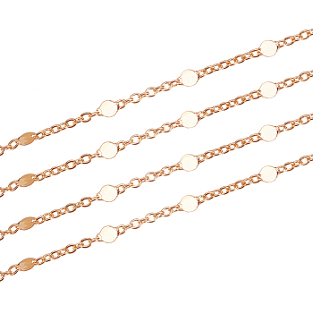 Brass Link Chains, Cable Chains, Soldered, with Flat Round Link, Real 18K Gold Plated, 1.5x1x0.3mm