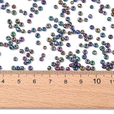 8/0 Glass Seed Beads, Iris Round, Peacock Blue, Iabout 3mm in diameter,  hole: 0.8mm, about 10000pcs/bag