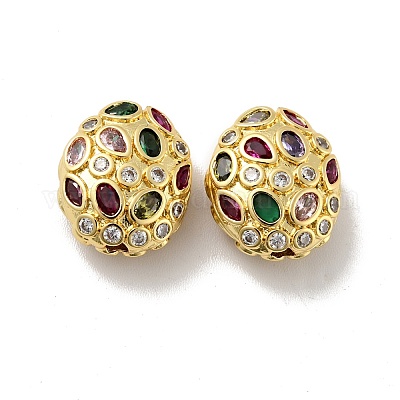 Овальные латунные микро проложить кубического циркония бусы KK-G419-16G-1