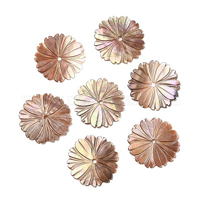 Natural Sea Shell Beads, Flower, 24~24.5x1~1.5mm, Hole: 1.6mm