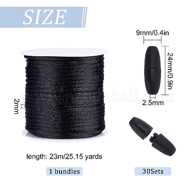 Wholesale SUNNYCLUE 30Sets Black 23M Rattail Satin Cord Nylon