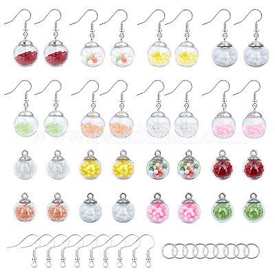 SUNNYCLUE 1 Box DIY 10 Pairs Earring Making Kits Jewelry Pendant Set Double  Colors Transparent Dangle Include Glass Beads Alloy Links Connectors