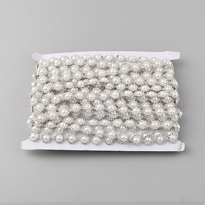 Хрустальные цепочки со стразами и пластиковыми жемчужными бусинами DIY-WH0028-32-1