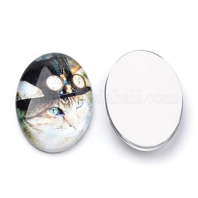 Cabochon di gattino in vetro con retro piatto&nbsp;GGLA-S034-25x18-024-1