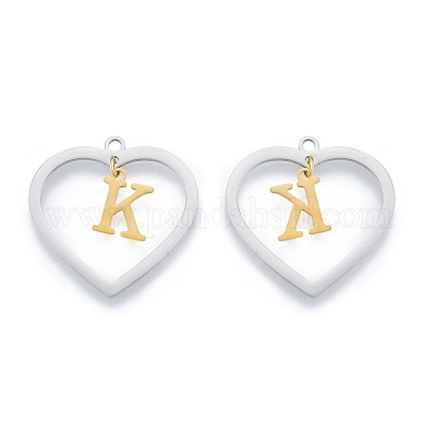 Stainless Steel Gold Plated Heart Love Letter Pendant Earring Full