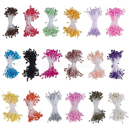 PandaHall 1 Set Mixed Color Double Heads Pearl Flower Stamens Pistil Gypsum Artificial Flower Heart Core for Jewelry Making and Craft DIY 60x3mm AJEW-PH0016-26-1