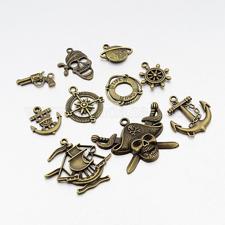 Mixed Nautical Theme Pirate Style Tibetan Silver Alloy Pendants TIBEP-X0030-AB-FF-1