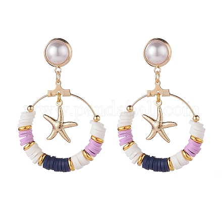 Big Ring with Starfish Dangle Stud Earrings EJEW-TA00044-02-1