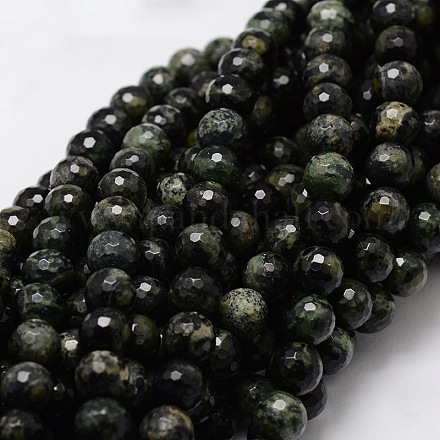 Faceted Round Natural Green Jasper Bead Strands G-L437-18-8mm-1