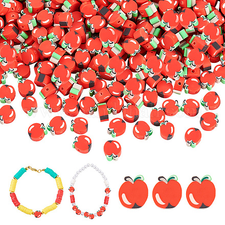 Ph pandahall 400 pièces perles d'argile polymère pomme rouge perles de fruits faites à la main perles d'espacement de fruits perles de pomme en argile polymère pour bijoux collier bracelet boucle d'oreille accessoires de cheveux décoration de la maison CLAY-PH0001-83-1