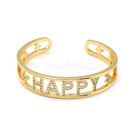 Happy star évider bracelet manchette en zircone cubique BJEW-I298-17G-1