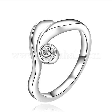 女性のための花の真鍮キュービックジルコニア指輪  銀色のメッキ  usサイズ8（18.1mm） RJEW-BB13114-8-1