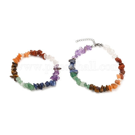 Ensembles de bijoux de bracelets de cheville et de bracelets extensibles en pierres précieuses naturelles SJEW-JS01133-1