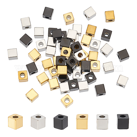 Unicraftale environ 60 pièce de perles cubiques de 3 couleurs en acier inoxydable STAS-UN0048-78-1