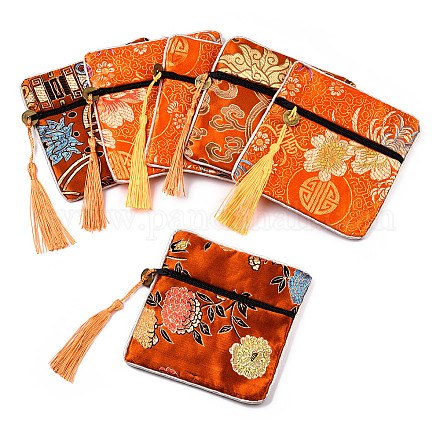 Sacchetto regalo sacchetto di gioielli con cerniera nappa broccato cinese ABAG-F005-04-1