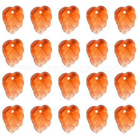 秋をテーマにしたツートンカラーの透明ガラスチャーム  葉  ダークオレンジ  13.5x10.5x3.5mm  穴：1.2mm GLAA-YW0001-53C-1