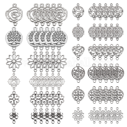 SUNNYCLUE 1 Box 84Pcs 14 Styles Tibetan Style Tree of Life Charms Bulk Hollow Rose Flower Connector Charms for jewellery Making Linking Charm Heart Chakra Yoga Crafting Earring Bracelet Supplies FIND-SC0003-33-1
