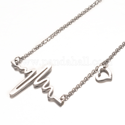 304 Stainless Steel Electrocardiogram Pendant Necklaces X-NJEW-O068-26P-1
