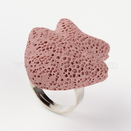 Adjustable Fish Lava Rock Gemstone Finger Rings RJEW-I015-05-1
