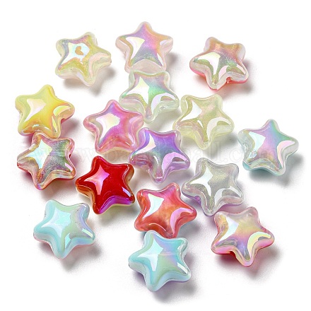 UV Plating Rainbow Iridescent Opaque Acrylic Beads X-MACR-D081-13-1