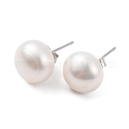 Orecchini a bottone con perle rotonde di perle naturali EJEW-E298-01G-01P-1