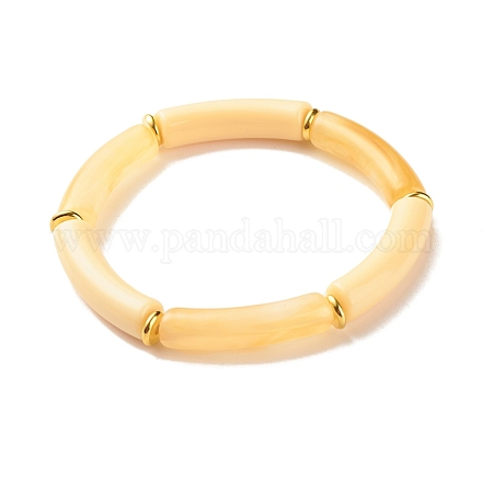 Bracelet extensible en perles de tube incurvé en acrylique bicolore BJEW-JB07971-02-1