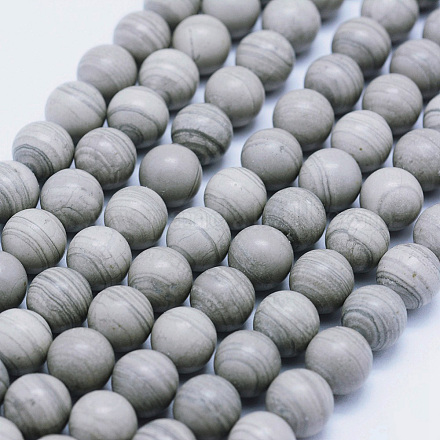 Brins de perles de jaspe en argent naturel G-F531-10mm-O-1
