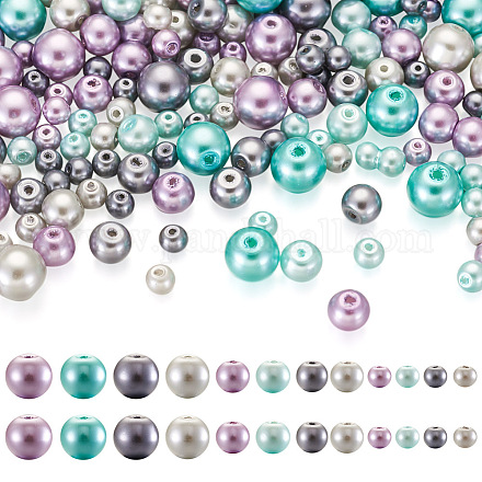 Cheriswelry 12 Strands 12 Styles Baking Painted Pearlized Glass Pearl Round Bead Strands HY-CW0001-03A-1