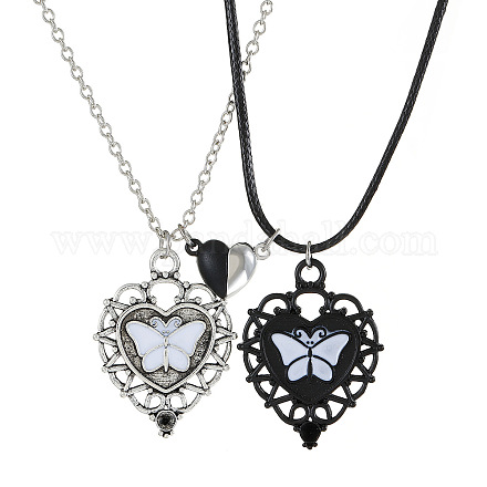 2 Uds. Conjunto de collares con colgante de esmalte de aleación de corazón de 2 estilos con mariposa PW-WG25073-01-1